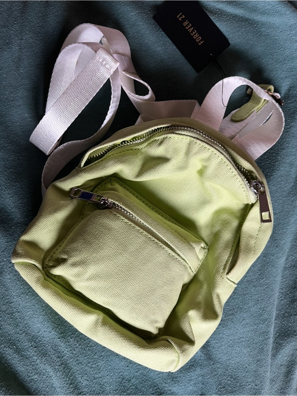 Forever 21 Pale Lime Green Mini Backpack with Light Pink Straps